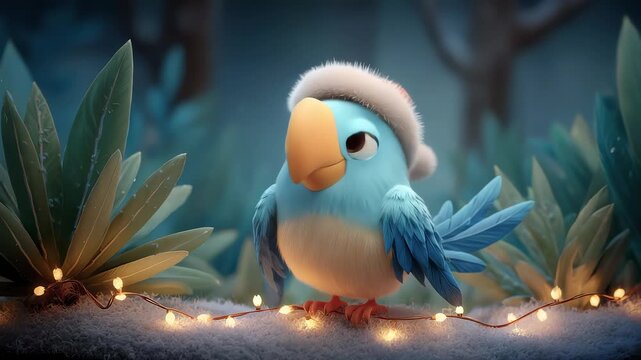 Cute Christmas Bird with Twinkling Lights