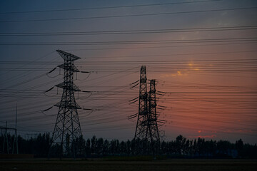 The power supply facilities of contour in the evening