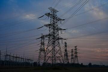 The power supply facilities of contour in the evening