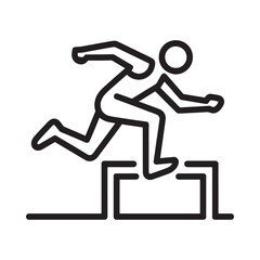 A simple line drawing of a person jumping over hurdles in a race