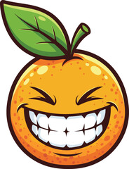 Laughing cartoon orange character with a wide toothy grin and squinted eyes.