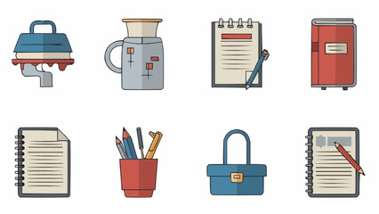 Office Supplies and Stationery Icons Set for Creative Projects.