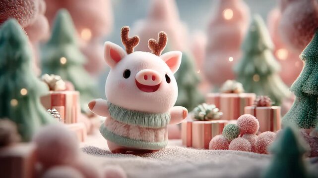 Cute Pig Reindeer Outfit Welcomes Christmas Holiday