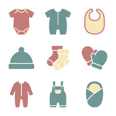 Baby clothing icons set vector illustration isolated on black