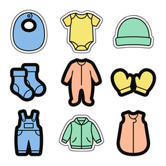 Baby clothing set collection isolated design elements
