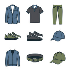 Clothing and accessories collection vector illustrations for style and design