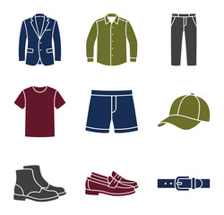 Clothing collection assortment illustration apparel accessories and uniform elements