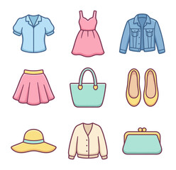 Collection of fashion apparel items in vector style