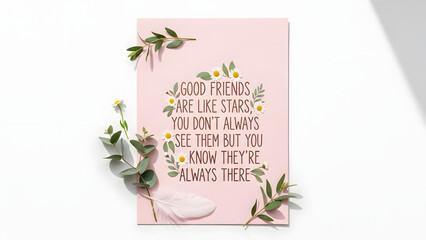 Inspirational Friendship Quote Card Flat Lay with Eucalyptus and Botanical Styling