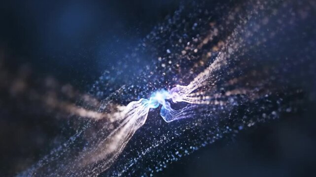 Abstract AI data flow infinity loop made of glowing particle waves