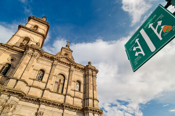 Historic neo classic church architecture in Toluca State of Mexico under dramatic sky