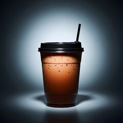 Iced coffee in a plastic cup with straw