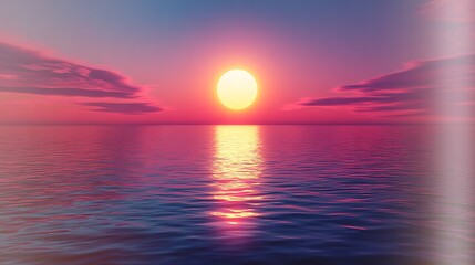 Serene ocean sunset with vibrant pink and purple hues reflecting on calm water