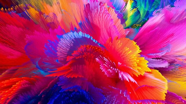 Ultra-vibrant abstract paint plume burst with neon rainbow brushstroke texture, dynamic colorful digital art background wallpaper