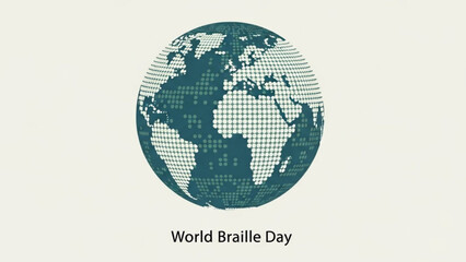 World braille day awareness globe with braille dots pattern on a white background for accessibility and inclusion campaigns