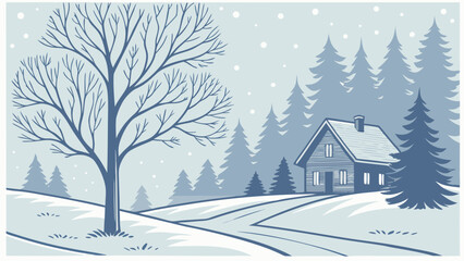 Serene winter cabin scene