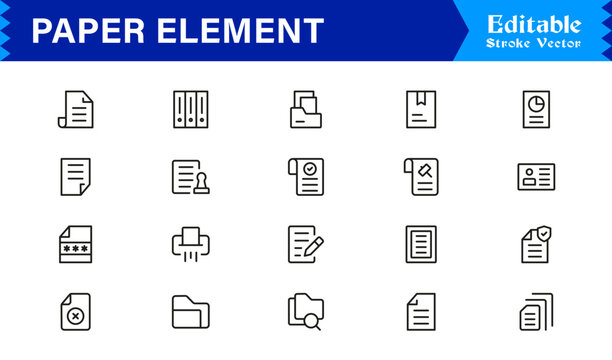 Paper Element Line Icon Set &ndash; Modern, Minimal, and Editable Pixel-Perfect Outline Icons for Creative Projects
