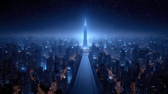 Future City Skyline Under the Stars