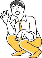 笑顔で手招きする男性会社員