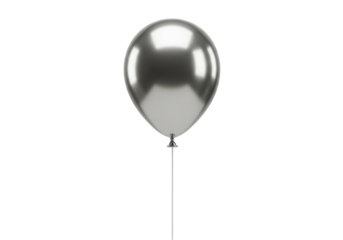 A perfectly inflated, smooth, spherical metallic silver balloon, highly polished and reflective with a thin white string, against a pristine transparent studio background with copy space, Concept of