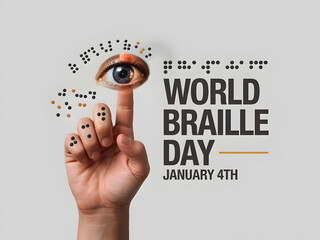 World Braille Day January 4th Awareness Campaign Poster with Hand and Eye in Braille Code