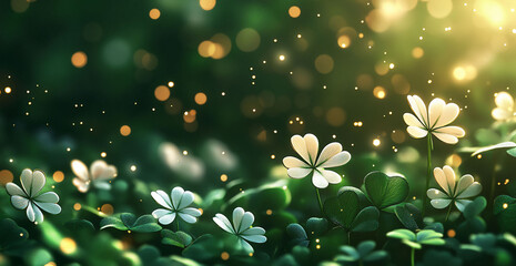 White Clover Flowers in a Sunlit Meadow