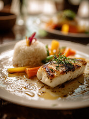 Grilled Fish Fillet with Rice and Vegetables