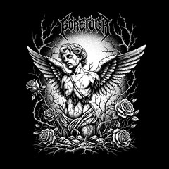 Angelic figure with wings and roses in a dark gothic style.
