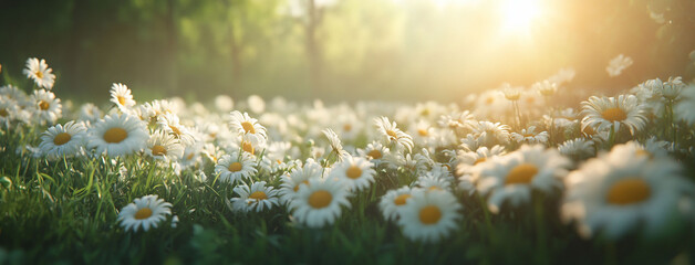 White Daisies Field Sunrise Nature Photography