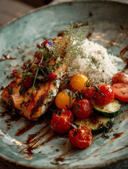 Grilled Fish Fillet with Rice and Vegetables