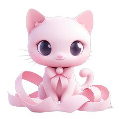Fototapeta premium Cute Stylized Cat with Pink Ribbon Black Background