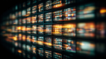 Digital data wall with dynamic visual depth representing information overload data processing and digital infrastructure systems.
