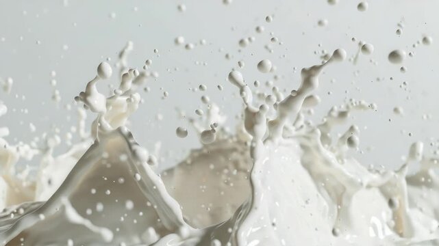 Milk splashing in water to create a creamy frothy texture. Nutritious liquid food and beverage.