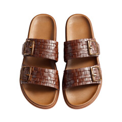 Brown Woven Strap Sandals with Buckles on Transparent Background