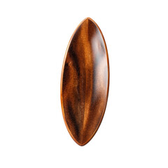 Polished wooden oval plaque with rich grain texture on black background
