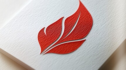 Modern red leaf logo on white textured background