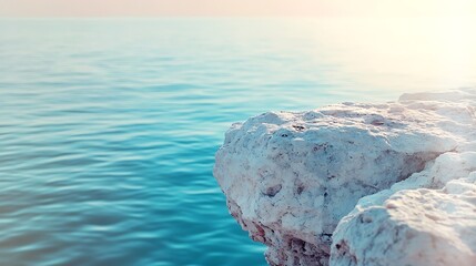 Serene salt formation by tranquil blue ocean at sunset