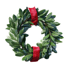 Laurel wreath with red ribbon on black background