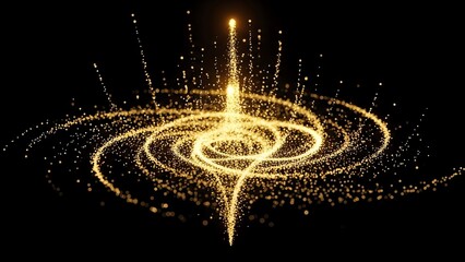 Golden spiral with sparkling particles