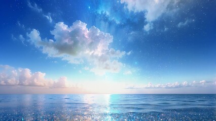 流れを感じる美しい幻想的な夜明けのキラキラ雲のイラスト壁紙背景