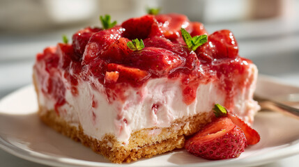 Strawberry Cream Cheese Icebox Cake Slice Close-Up