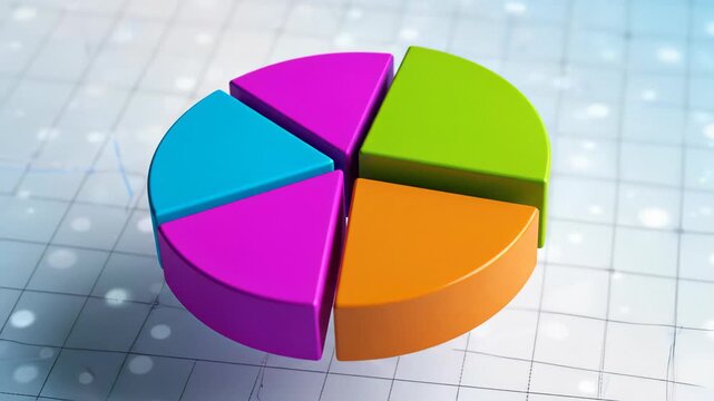 Colorful 3D Pie Chart Illustration with Separated Slices and Grid Background