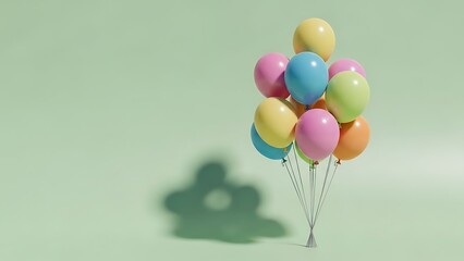 Colorful balloons floating with shadow on green background