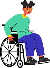 Young Woman in Wheelchair Moving Independently Flat Illustration