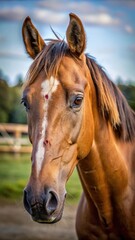 Obraz premium Horse with cut on forehead showing blood and swelling