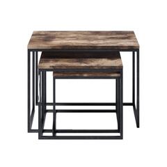 Nesting tables with rustic wood tops and black metal frames
