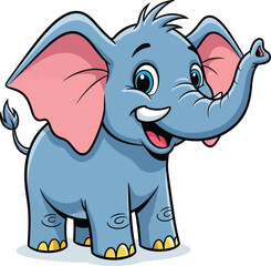 Fototapeta premium Cute cartoon elephant with big ears and trunk waving happily