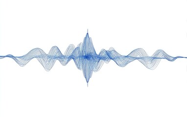 Blue sound wave illustration with oscillating amplitude on a white background