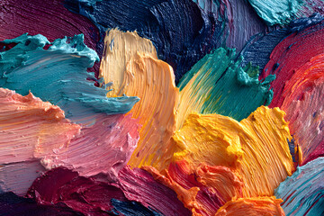 Abstract art background. Modern multicolored art painting canvas texture. Black, red, yellow, green oil painting background