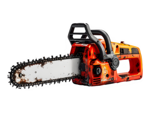 Chainsaw Power Tool with Sharp Chain and Handle.